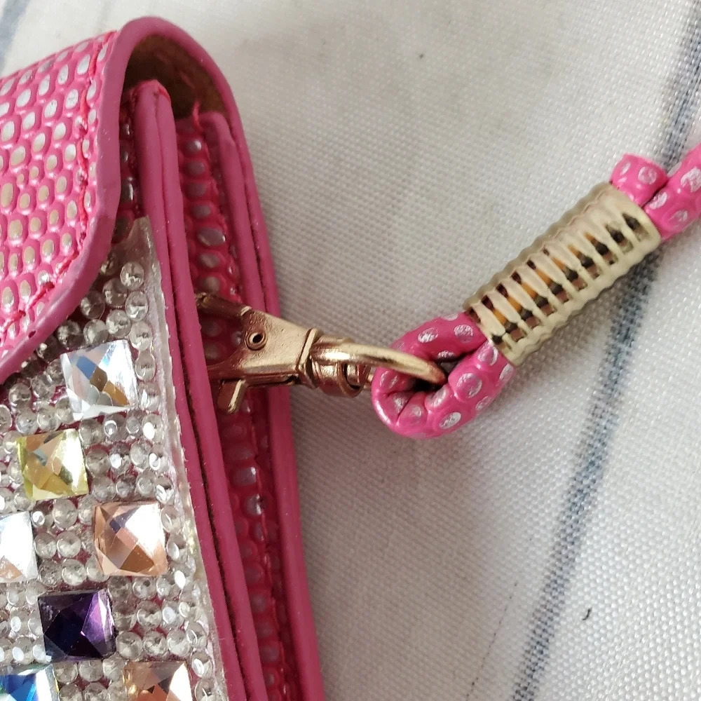 Rhinestone Embellished Crossbody Bag Pink Reptile Envelope Style Barbiecore - Picture 5 of 16